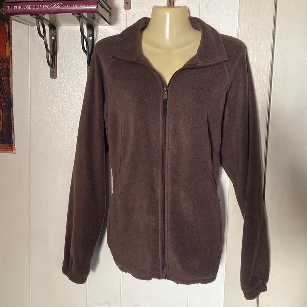 Columbia Fleece Zip Up Jacket Brown Size Large